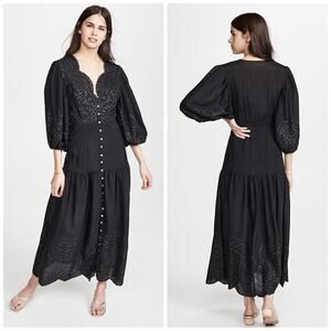 Keepsake Without Me Black Embroidered V-neck Puff Sleeve‎ Dress Size 0-2 NEW